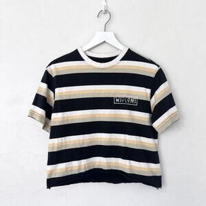 Welcome Skateboards Striped Embroidered Logo Cropped T-Shirt Size S Skater
